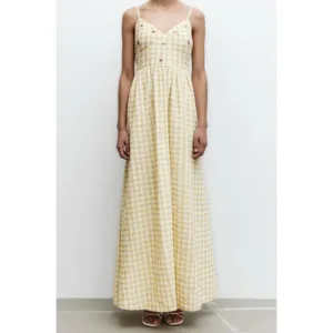 NWT ZARA Gingham Dress Yellow White XXLarge Beaded Open Back thumbnail 6