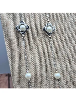The Brighton Courtesan Necklace Long Vintage Style Glass Pearl Crystal Stations thumbnail 6