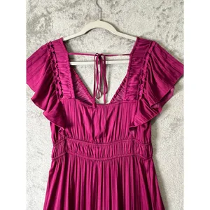 Anthropologie Ruffled Tiered Midi Dress Raspberry Romantic Cottagecore‎ Boho SM thumbnail 5