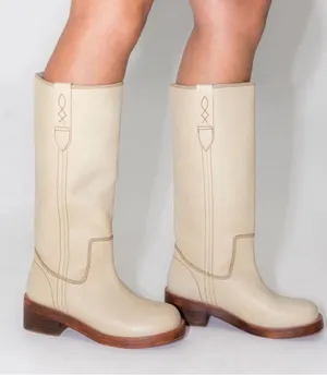 Free people Blaze Parchment Leather Block Heel Knee Boots SZ 6 NEW thumbnail 1