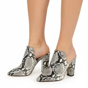Aldo Ivory & Gray Snake Python Print Block Heel Slide Shoes 6 thumbnail 1