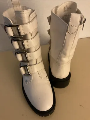 Vince Camuto women White Leather Buckle Strap Combat Boots US 7 thumbnail 1