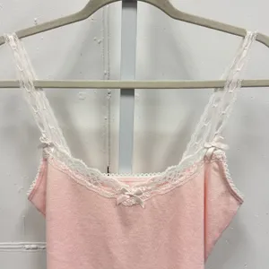 Edikted Pink Pointelle Lace Trim Cami Top Coquette Bow Detail Cropped Tank Small thumbnail 3