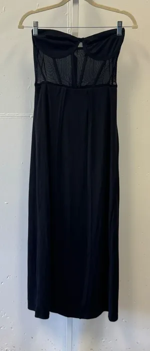 D&M Strapless Sheer Corset Mesh Panel‎ Maxi Dress with Bodysuit Lining Small Blk thumbnail 1