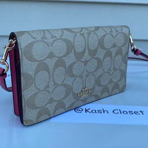 Coach Anna Foldover Clutch Crossbody -Khaki /Pink thumbnail 1