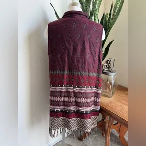 Boho Southwestern Sleeveless Cardigan Fringe Vest John‎ Mark Burgundy large thumbnail 8