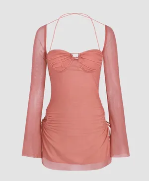 Look Sky Pink Side Tie Cutout Bodycon Dress thumbnail 3