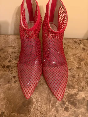 Charles By Charles David Red Mesh Sparkly Pointed Toe Ankle Boots thumbnail 2