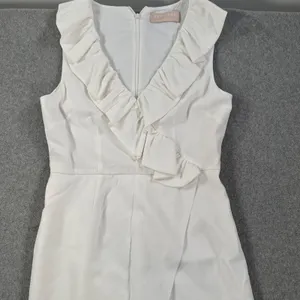Keepsake the Label Ruffle Neck Midi Dress Women's Large White Crepe Slit Bride thumbnail 3