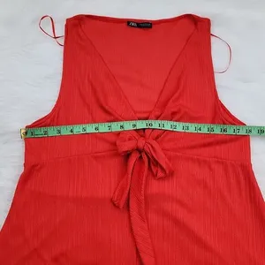 Zara NWOT Sleeveless Front Knot Dress in Red Medium‎ thumbnail 4