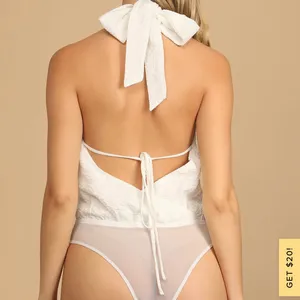 Lulus White Crinkled Tie-Back Surplice Bodysuit thumbnail 4