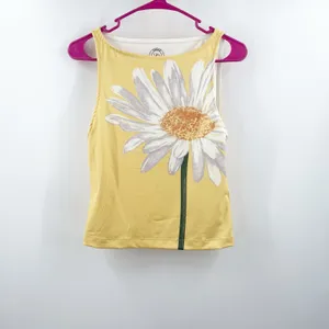 Urban Outfitters Tank SZ Small NEW Mercedes Daisy Graphic BoatNeck Yellow Y2K thumbnail 2