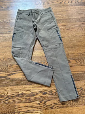 Ecru Straight pants with decorative zippers, in Olive Green, w thumbnail 1