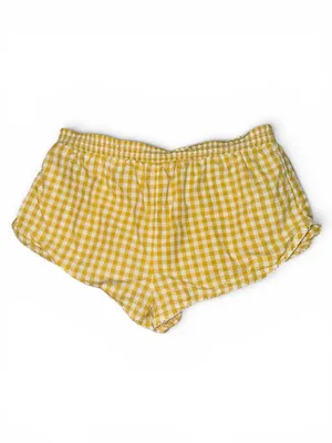 Anthropologie Yellow White Gingham Smocked Waist Pull-On Dolphin Hem Shorts S thumbnail 2
