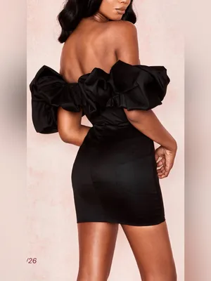 NEW House of CB SELENA Black Satin Puff Off the Shoulder mini Dress sz XS thumbnail 3