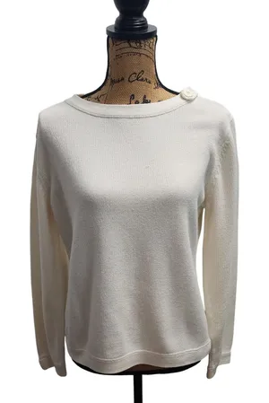 Liz Claiborne Cream Knit Sweater Top Long Sleeve‎ Anchor Button Nautical thumbnail 1