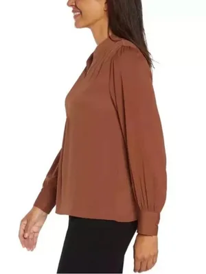 Banana‎ Republic Rust Brown V-Neck Long Sleeve Blouse thumbnail 5
