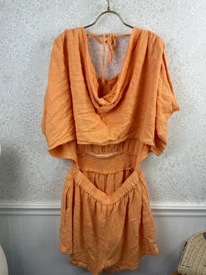Free People Oversized Cotton Orange Pietro Open Tie-Back Romper - Size - Medium thumbnail 8