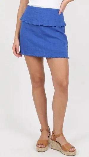 Free People Blue Gauze Ruffle Smocked Tube Skirt Mini Size L thumbnail 1