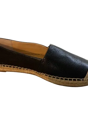 Ralph Lauren Black Leather Espadrille Slip-Ons with Natural Raffia Toe NWOT 6.5 thumbnail 5