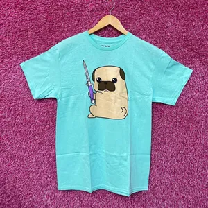 Kawaii Pug the Thug Butterfly Knife Doggo Black Matter Tee L thumbnail 1