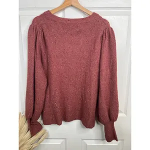 1.STATE Sweater Womens Size XL Speckled Puff Sleeve Cozy Knit Mauve Brown thumbnail 3