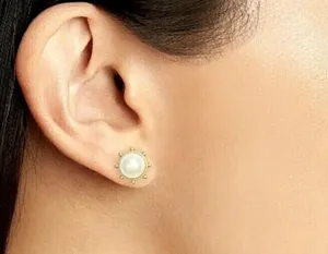 Kate Spade Pearl earrings with golden crown/sun detail - “flying colors” cream thumbnail 7