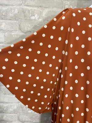 Girls with Curves Polka Dot V-Neck Midi Dress in Rust with White Dots thumbnail 2