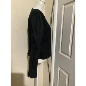 ZARA Black Puff Sleeve Ruched Cuff Long Sleeve Top Women's Small thumbnail 2