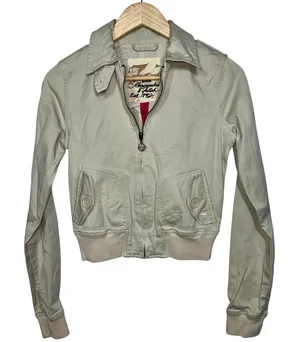 Abercrombie & Fitch Tan Cream Canvas Cotton Utility Bomber Jacket Coat Womens S thumbnail 1