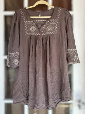 Monoreno Women's Large Brown Southwestern Embroidered Peasant Boho Tunic Top thumbnail 14