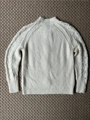 J Crew Cream Cable Knit Pointelle Sweater Popcorn Flower Bauble thumbnail 3