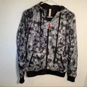 Ideology Women's Full Zip Athletic Jacket‎ Windbreaker Black Gray Floral Mesh thumbnail 2