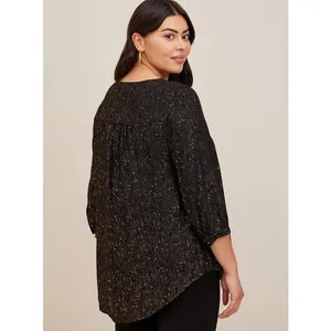 Torrid Womens Blouse Sz 2 2X 18 20 Black Gold Crepe Chain Detail 3/4‎ Sleeve thumbnail 3
