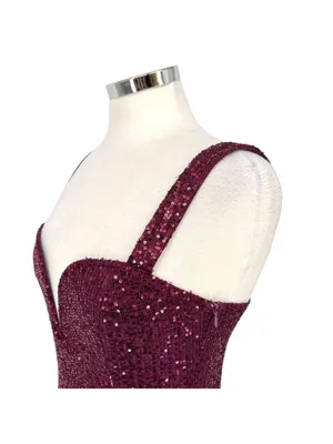 Lulus Sequin Bodysuit Plum Purple Plunging Neckline Size Medium NWT Club Glam thumbnail 3