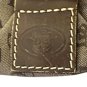 Dooney & Bourke Signature Monogram Tote Bag Brown Canvas Leather Trim Drawstring thumbnail 9