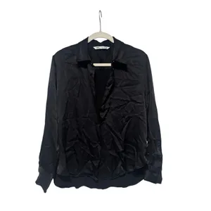 Zara Black Satin Button Down Shirt Size L thumbnail 2