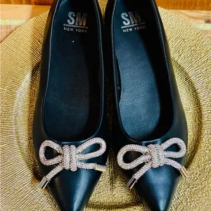 SM New York pointed toe silver bow black ballerina flats shoes thumbnail 2