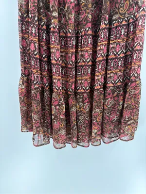 Y2K Boho Paisley Tiered Maxi Skirt bohemian boho beach Brown Pink size small thumbnail 4