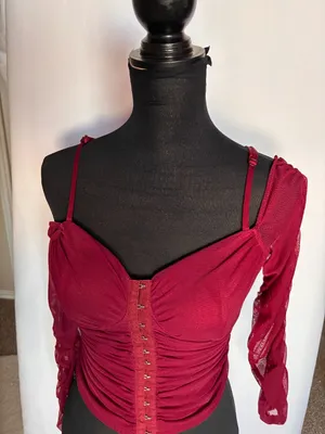 Red Mesh Ruched Corset Top – Size M thumbnail 6