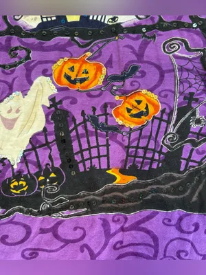 Collections Etc. Vintage Halloween 3/4 Sleeve Purple Blouse Sequins Ghost Medium thumbnail 2