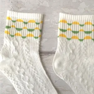 Urban Outfitters Women’s Yellow Green White Knit Pattern Crew Socks Brand NEW thumbnail 2