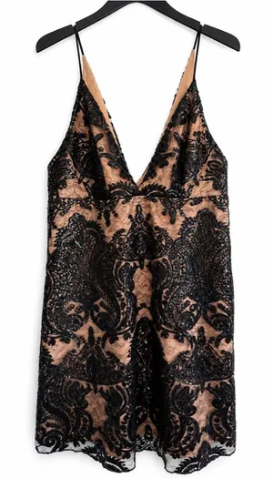 Free People Black Lace Mini Slip Dress sz 4 Boho Chic Dark Grunge fairycore thumbnail 1