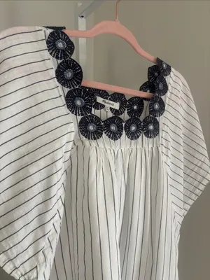 Madewell Embroidered Butterfly Dress Navy and White Stripe Cotton Mini Sz XXS thumbnail 7
