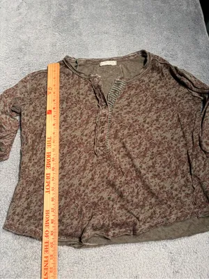 We the free people girl meets boy Floral Henley Long Sleeve Top Brown Olive XS thumbnail 6