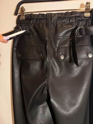 Free People Julien Black High Rise Wide Leg Vegan Leather Pants Drawstring XS thumbnail 5
