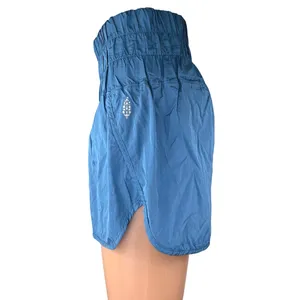 Free People FP Movement The Way Home Blue High Waist Smocked Athletic Shorts M thumbnail 2