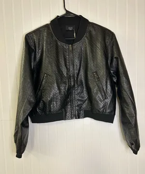 VICI Black Quilted Faux Leather Cropped Bomber Jacket Size Large thumbnail 1