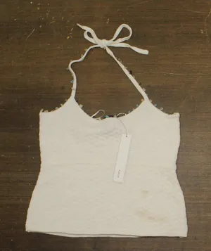 Aqua Womens Crochet Pebble Knit Halter Top GMS58615 White M thumbnail 1
