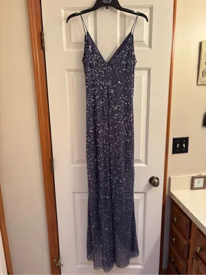 MARINA Sequin Evening Dress Blue Size L thumbnail 2